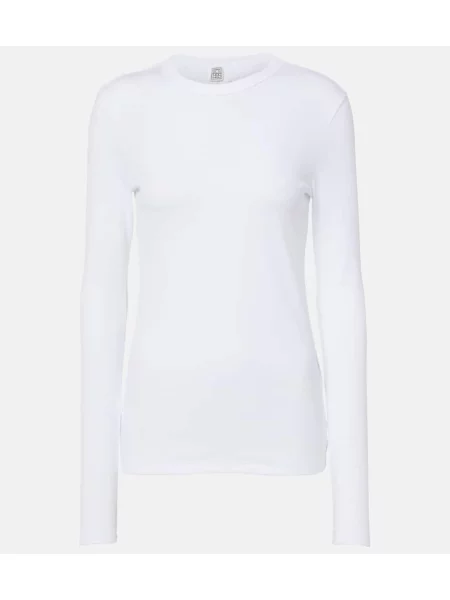 Dzianinowy top Toteme prążkowany biały