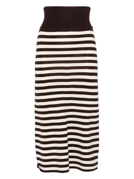 Fustă midi Frankies Bikinis cu dungi până la genunchi maro