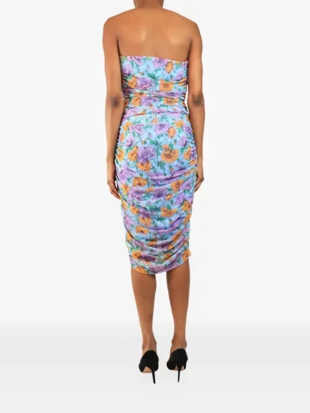 Rochie midi Veronica Beard cu volane fără bretele albastru