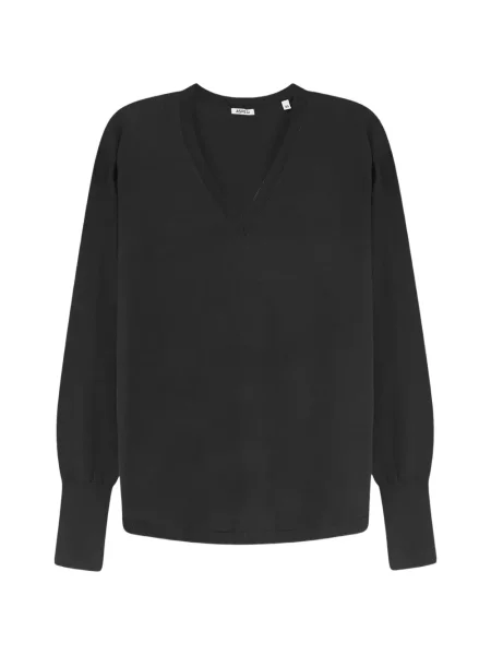 Lung tricou Aspesi cu decolteu în V negru
