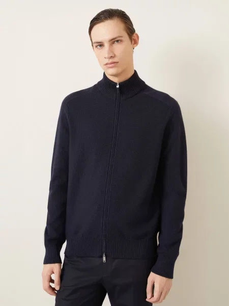 Zegna Pletený Kardigan S Hedvábím tmavě modrá