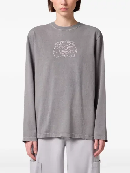 Lung tricou Msgm cu broderie gri