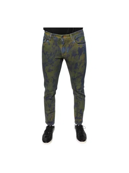 Tie dye jeansy Dolce And Gabbana z nadrukiem wiązane niebieskie