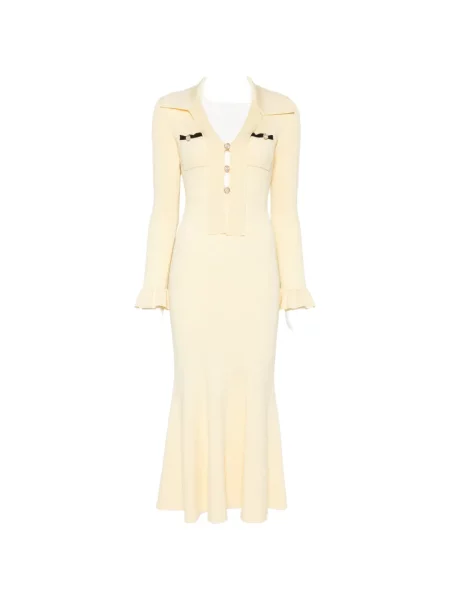 Rochie midi Self-portrait tricotate cu volane galben