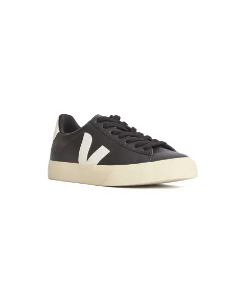 Sneakersy Veja Campo skórzane z okrągłym noskiem czarne