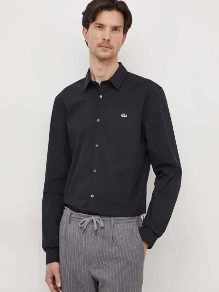 Lacoste camasa din barbati negru cu guler clasic slim alb