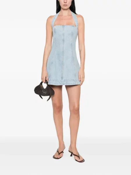 Rochie din denim Retrofete cu gât halter albastru
