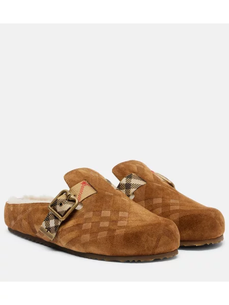 Saboți Burberry din piele de căprioară maro