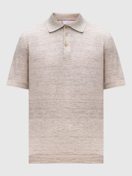 Меланжевое поло Brunello Cucinelli бежевое