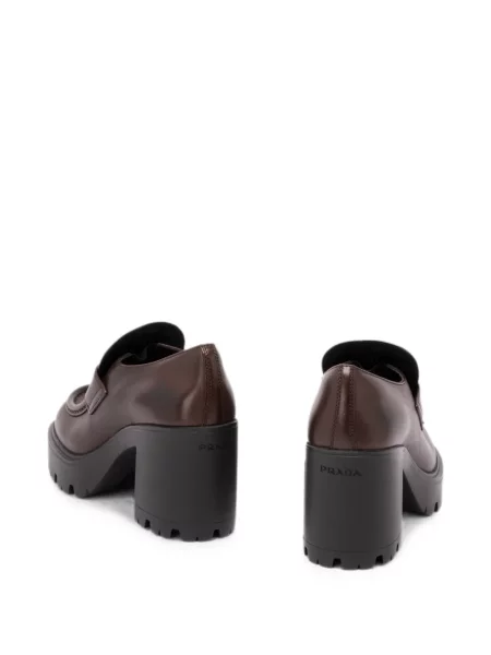 Pantofi loafer Prada chunky cu autograf maro