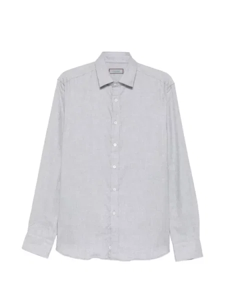 Lung cămașă Canali cu model herringbone gri