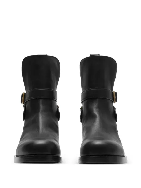 Botine Burberry din piele cu cataramă biker negru