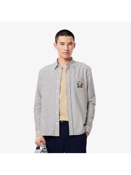 Lacoste Koszula W Paski Regular Fit biała
