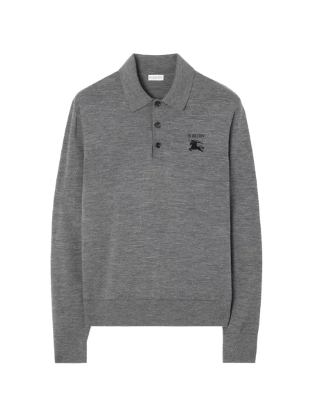 Lung tricou polo Burberry de lână gri