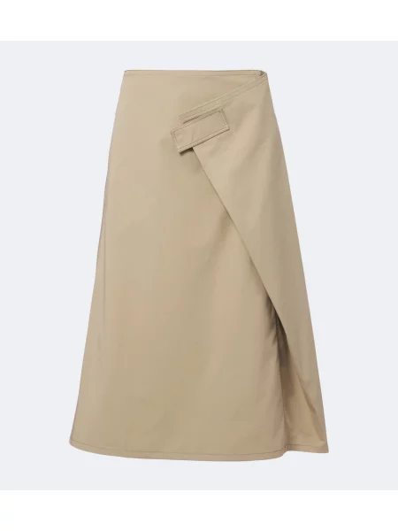 Fustă midi Bottega Veneta din țesătură twill bej
