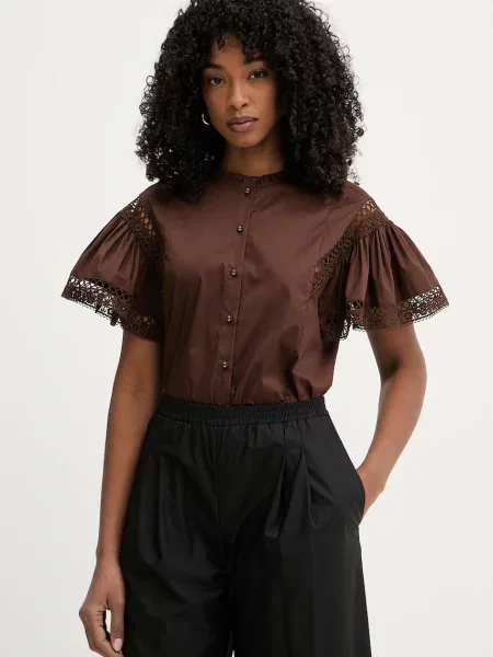 Twinset bluzka z falbanką brązowa