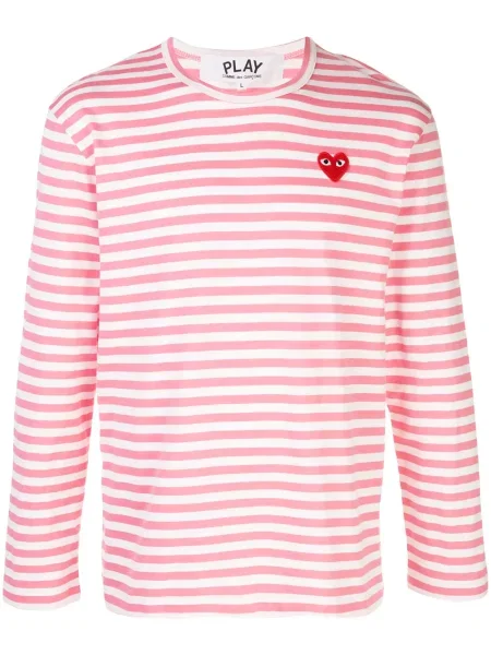 Tricou Comme Des Garcons Play cu dungi roz