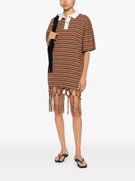 Rochie mini Nanushka cu franjuri cu dungi maro