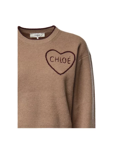 Sweter Chloe wełniany z logo brązowy