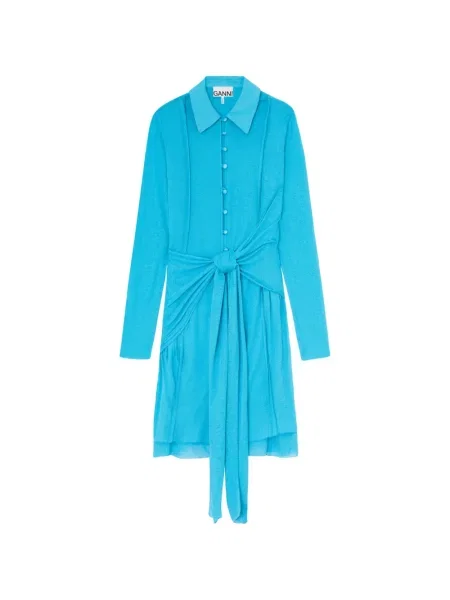 Rochie midi Ganni până la genunchi cu legături de costum albastru