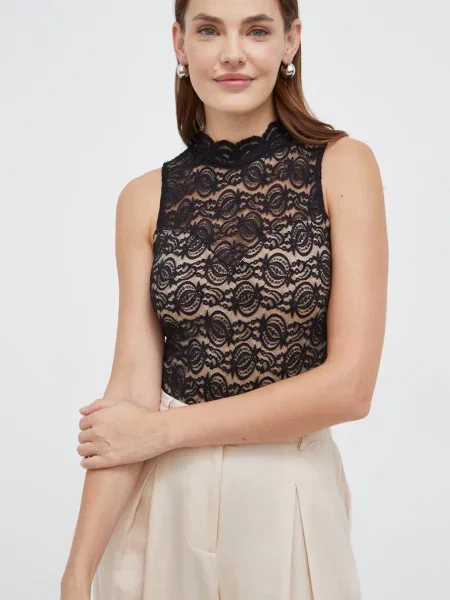 Боди Answear Lab дамско с ниско поло бежово