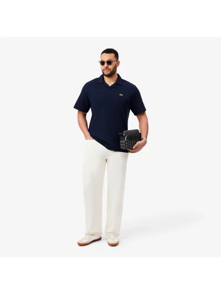 Lacoste Bawełniano-Lniana Koszulka Polo O Kroju Classic Fit granatowy