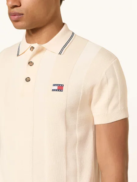 Tommy Jeans Pletené Polo Tričko krémová / tmavě modrá