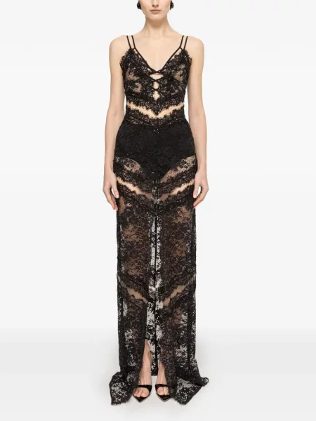 Rochie maxi Nissa din dantelă cu mărgele negru