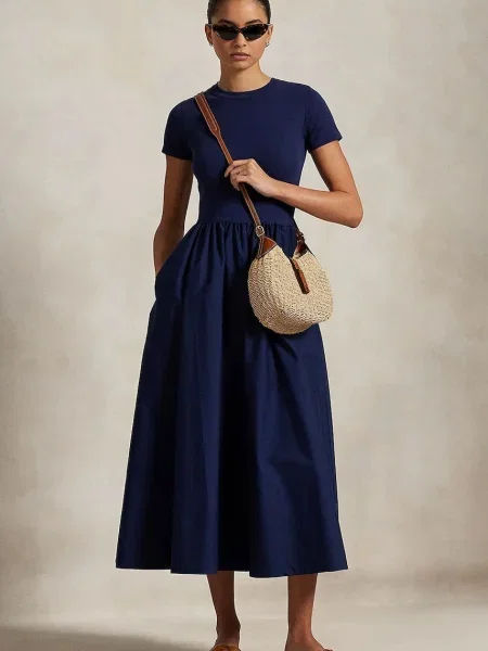 Рокля Polo Ralph Lauren дълга разкроена бяло