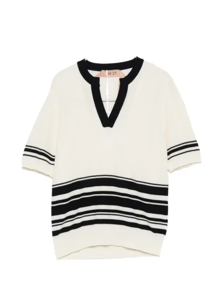 Pulover N°21 cu dungi cu decolteu în V alb