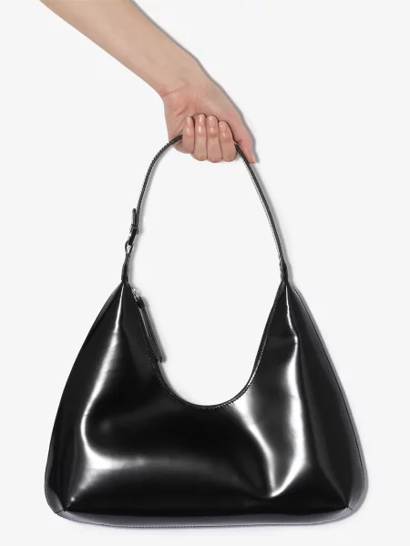 Kožená kožená taška By Far z jantaru černá