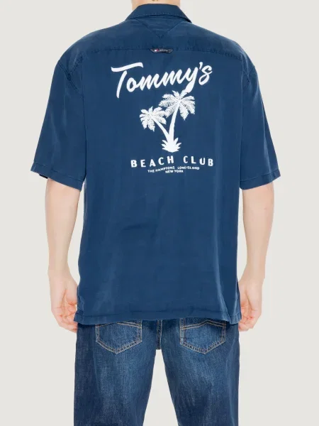 Риза Tommy Jeans мъжка тъмносиньо със свободна кройка синьо