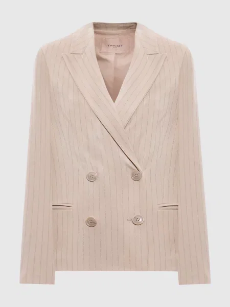 Двобортний жакет в смужку з люрексом Twinset бежевий