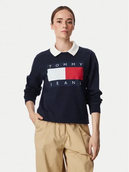 Tommy Jeans Sweater majica mornarsko plava / crvena bijela
