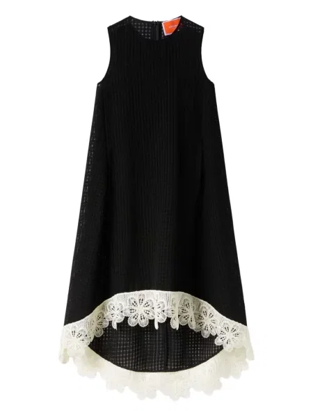 Rochie midi La Doublej cu broderie fără mâneci din dantelă negru