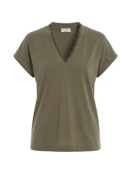 Tricou Brunello Cucinelli cu decolteu în V verde
