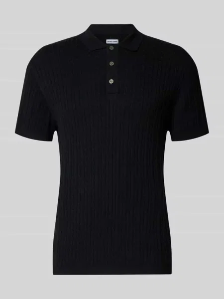 Koszulka polo z dzianiny o kroju slim fit ze ściegiem warkoczowym model EMIL' Jack & Jones czarna