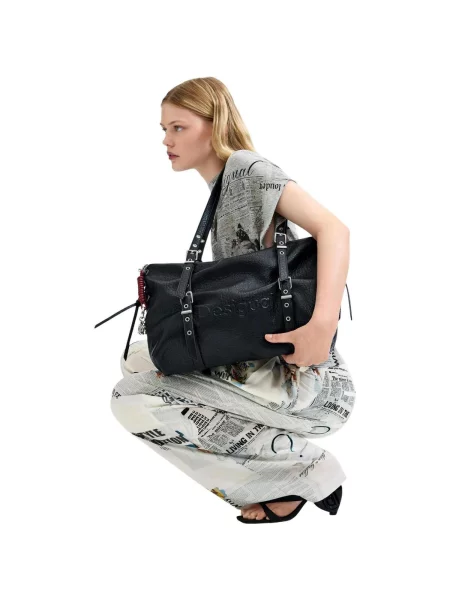 Shopper kabelka Desigual s autogramom čierna