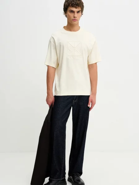 Calvin Klein t-shirt gładki beżowy