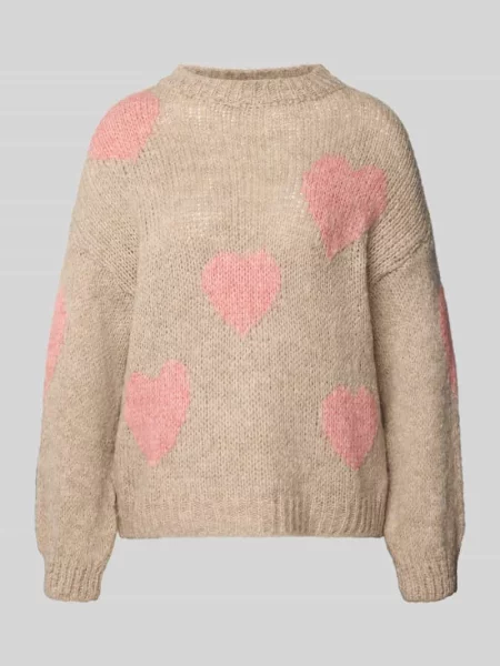 Sweter z dzianiny z okrągłym dekoltem model Zabaione beżowy