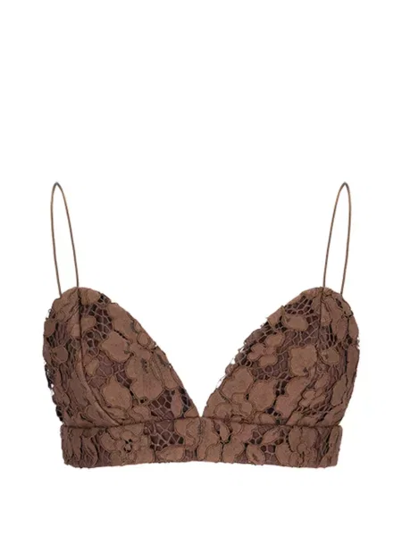 Crop top Federica Tosi koronkowy brązowy