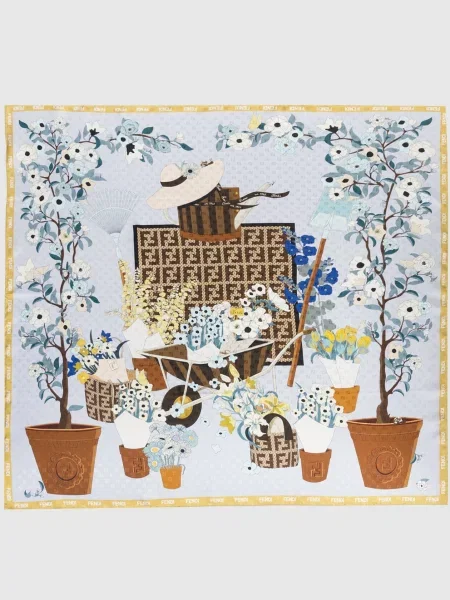 Хустка із шовку Gardening Fendi блакитна