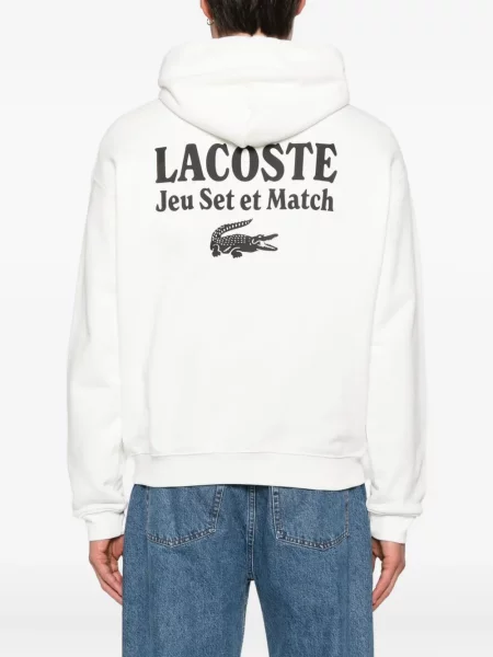 Hanorac cu glugă Lacoste cu glugă alb