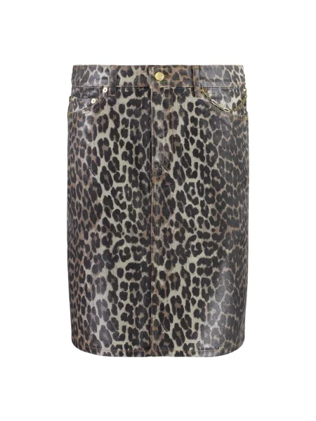 Spódnica jeansowa Ganni z nadrukiem w panterkę brązowa