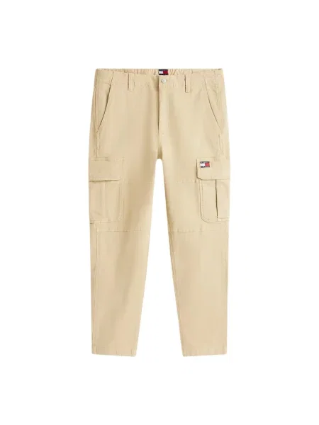 Spodnie Tommy Jeans zwężane płócienne beżowe