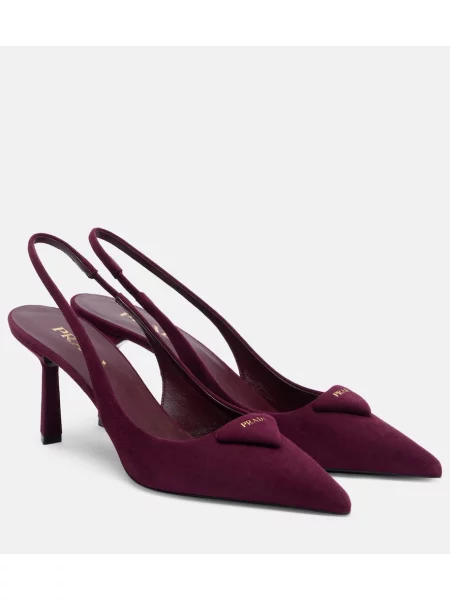 Pantofi cu toc Prada din piele de căprioară slingback bordo