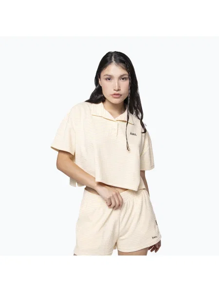 Tricou polo pentru femei Kaotiko Towel Stripe yellow / white alb