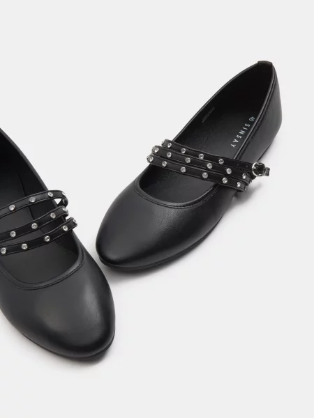 Кожаные балетки Sinsay черные