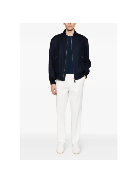 Lniany kurtka bomber Brioni niebieski