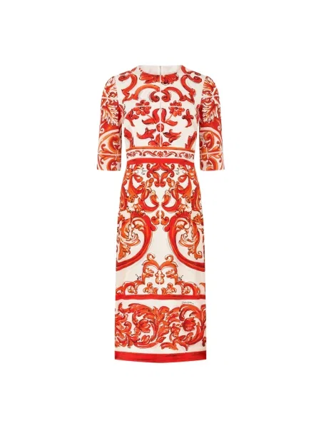 Satynowa sukienka midi Dolce And Gabbana czerwona